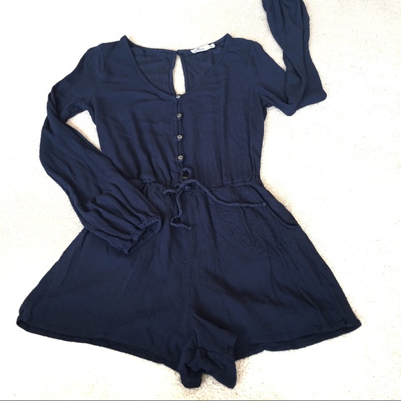Hollister Navy Long Sleeve Crepe Romper-XS - Picture 1 of 7